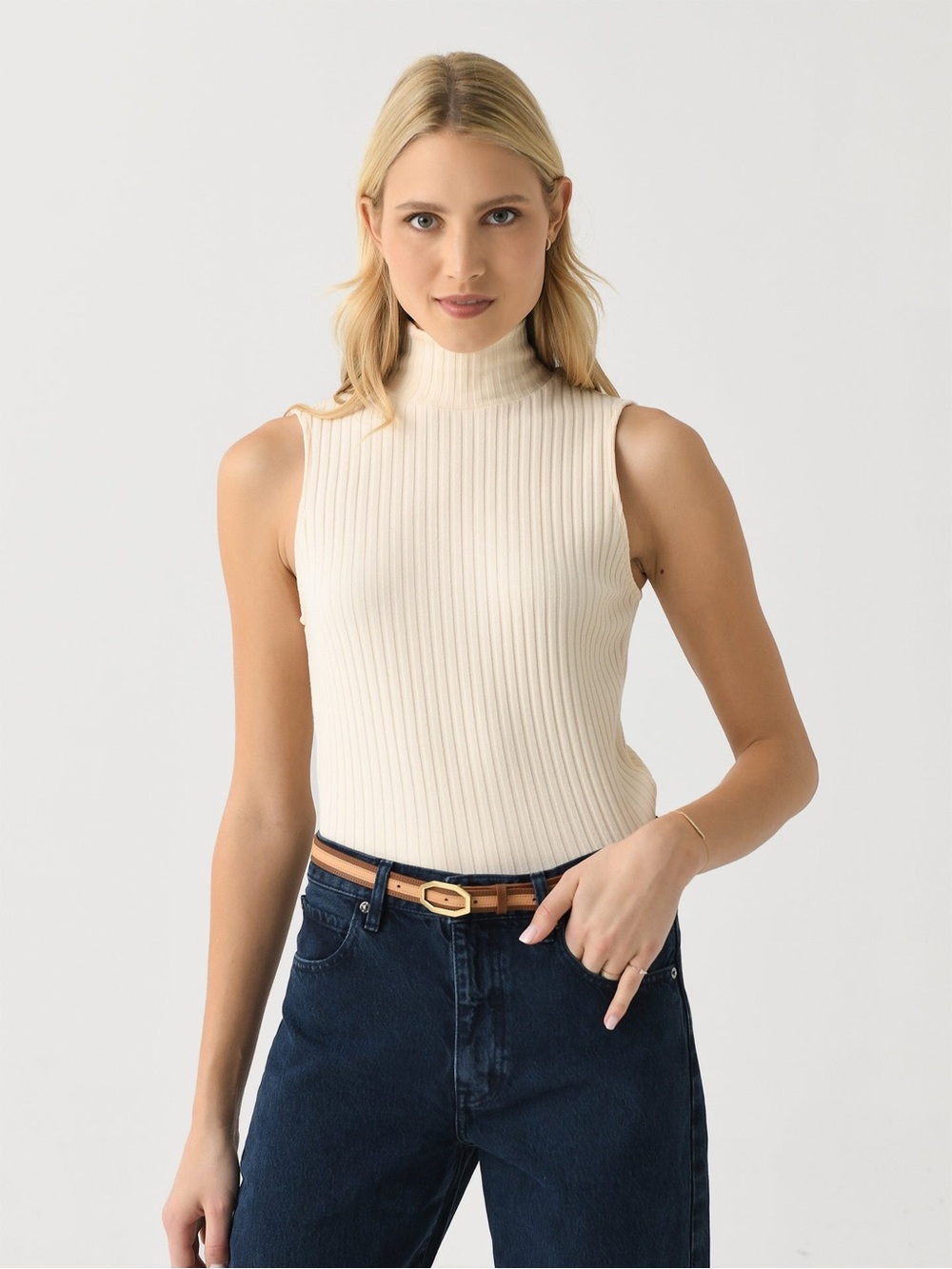 Vince Ribbed Sleeveless Turtleneck Tank - Cream. Quiet Luxury | Costal Grandma